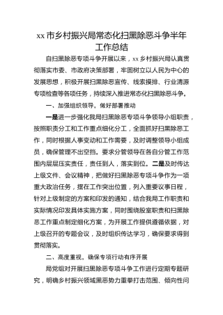 市乡村振兴局常态化扫黑除恶斗争半年工作总结