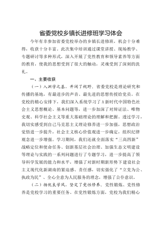 省委党校培训镇长发言