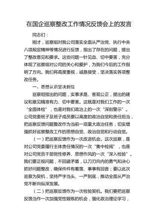 在公司巡察整改工作情况反馈会上的发言