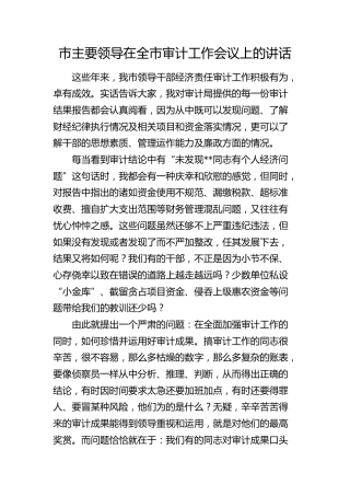 市领导在全市审计工作会议上的讲话