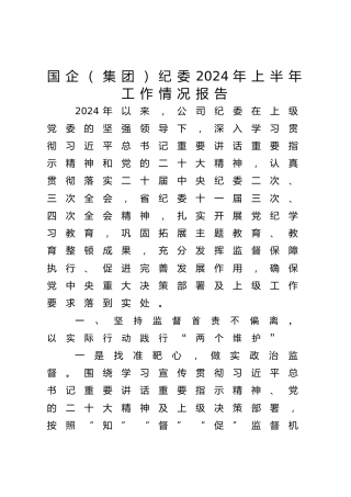 公司纪委2024年上半年工作总结5100字
