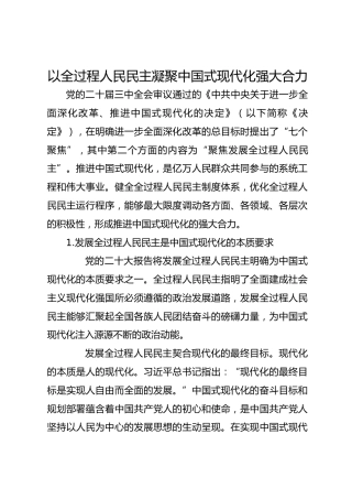 以全过程人民民主凝聚中国式现代化强大合力