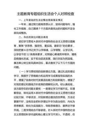 党支部书记主题教育专题组织生活会个人对照检查
