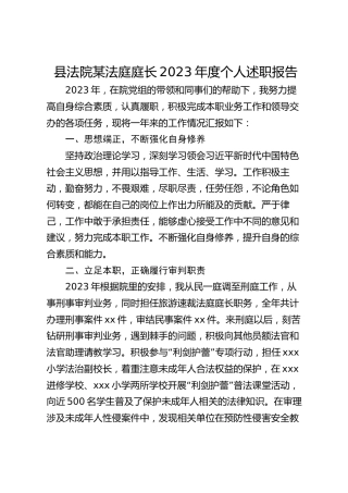 县法院某法庭庭长2023年度个人述职报告