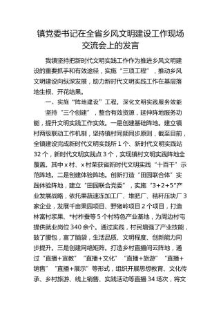 乡镇书记在全省乡风文明建设工作现场交流会上的发言