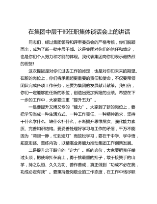 在公司中层干部任职集体谈话会上的讲话