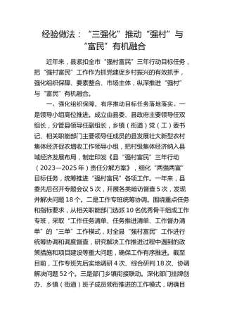 经验做法：“三强化”推动“强村”与“富民”有机融合（发言）