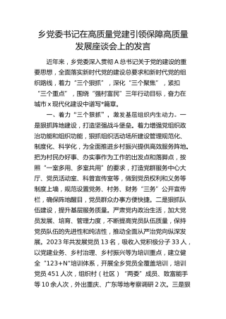 乡镇在高质量党建引领保障高质量发展座谈会上的发言