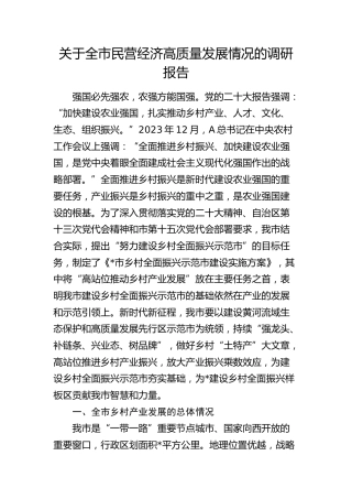全市民营经济高质量发展情况的调研报告