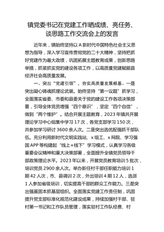 乡镇书记在党建工作晒成绩、亮任务、谈思路工作交流会上的发言
