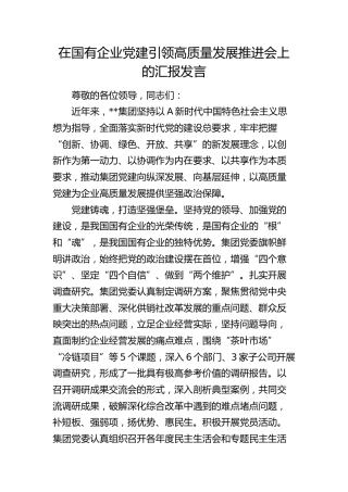 在国有企业党建引领高质量发展推进会上的汇报发言（公司）