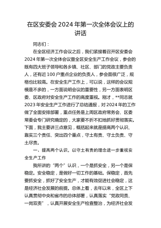 在县区安委会2024年第一次全体会议上的讲话