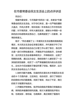 在市委主体教育专题民主生活会上的点评讲话3500字