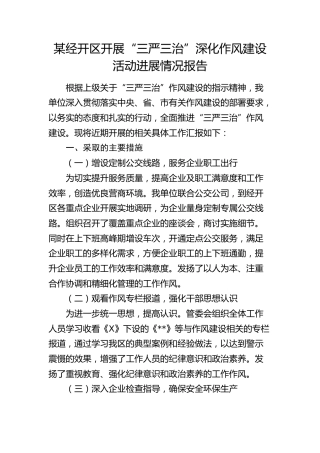 经开区开展“三严三治”深化作风建设活动进展情况报告