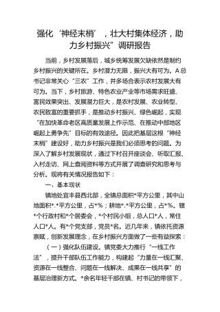 强化‘神经末梢’，壮大村集体经济，助力乡村振兴”调研报告