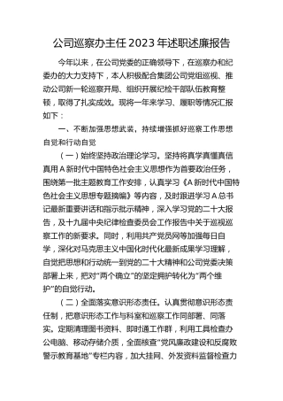 公司巡察办主任2023年述职述廉报告5600字
