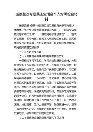 巡察整改专题民主生活会个人对照检查材料_001