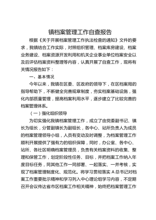 乡镇档案管理工作自查报告（总结）