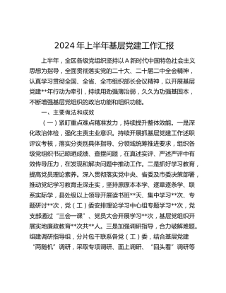 2024年上半年基层党建工作总结汇报（县区）