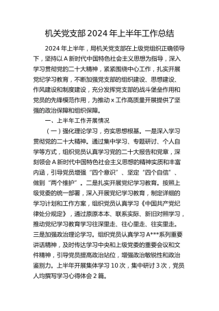 机关党支部2024年上半年工作总结（党建总结2400字）