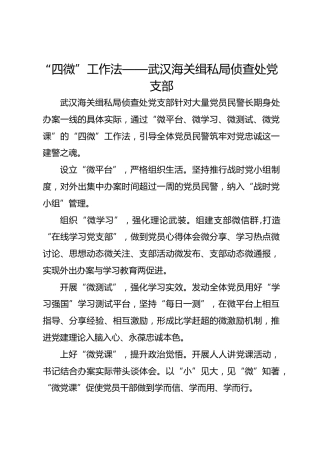 “四微”工作法——武汉海关缉私局侦查处党支部
