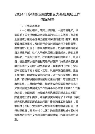 乡镇整治形式主义为基层减负工作情况报告