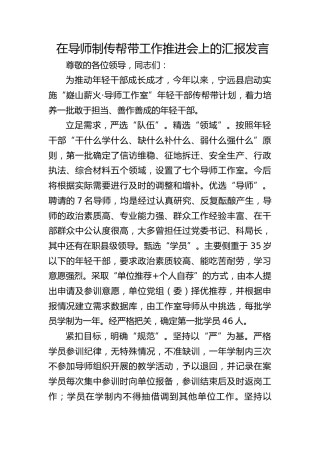 在导师制传帮带工作推进会上的汇报发言