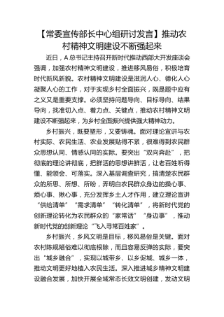 【宣传部长研讨发言】推动农村精神文明建设不断强起来