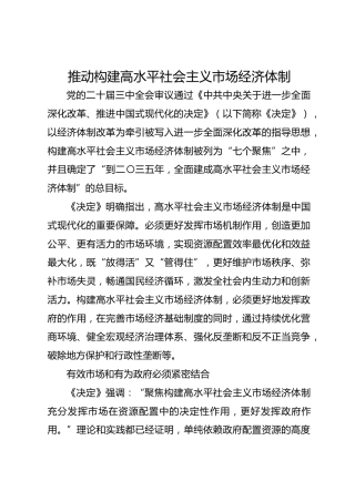 推动构建高水平社会主义市场经济体制