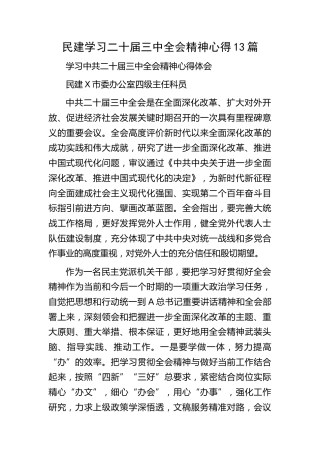 民建学习三中全会精神心得体会发言13篇（简单版）
