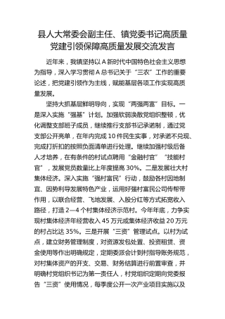 乡镇高质量党建引领保障高质量发展交流发言