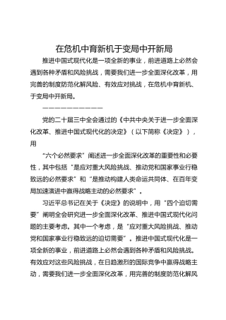在危机中育新机 于变局中开新局