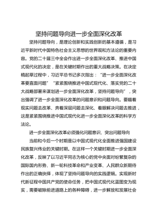 坚持问题导向 进一步全面深化改革