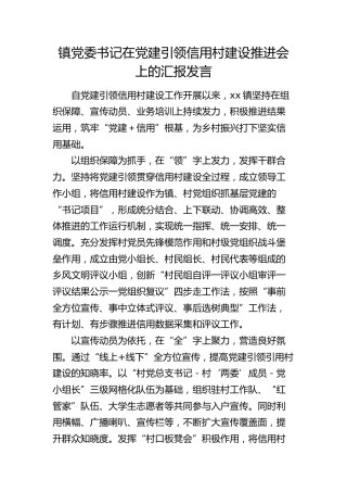 乡镇党委书记在党建引领信用村建设推进会上的汇报发言