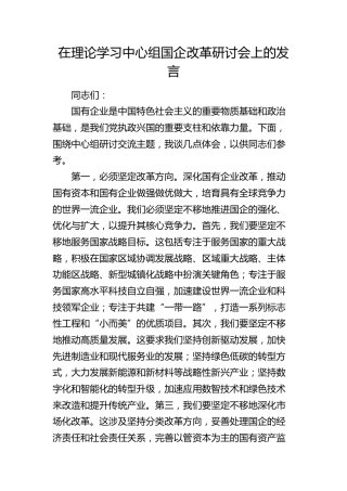 在理论学习中心组国企改革研讨会上的发言（公司）