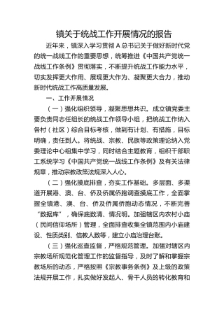 乡镇统战工作开展情况报告