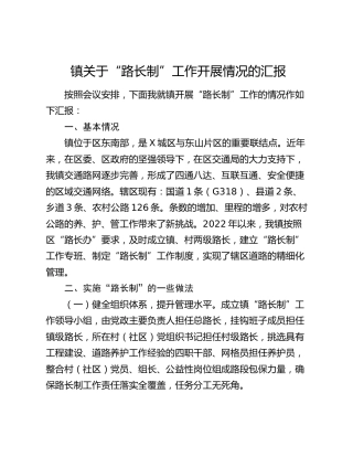 乡镇关于“路长制”工作开展情况的汇报