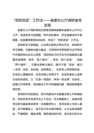 “双抓双促”工作法——省委办公厅调研室党支部
