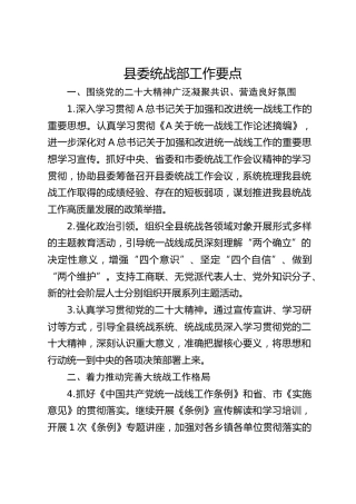 县委统战部工作要点