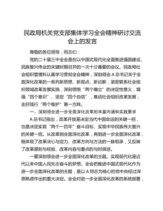 民政系统三中全会精神研讨交流会上的发言