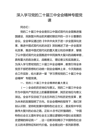 二十届三中全会精神专题党课3900字