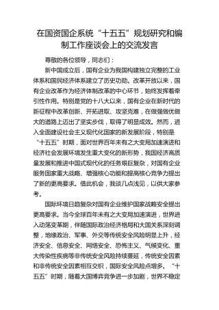 在国资国企系统“十五五”规划研究和编制工作座谈会上的交流发言（4000字公司）