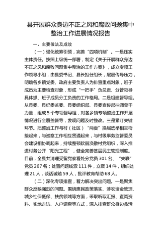 开展群众身边不正之风和腐败问题集中整治工作进展情况报告2900字