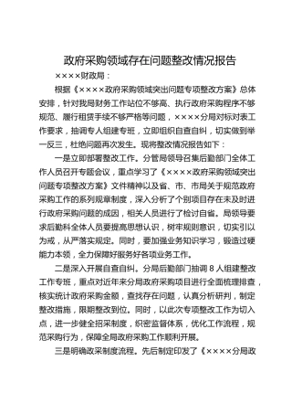 政府采购领域存在问题整改情况报告