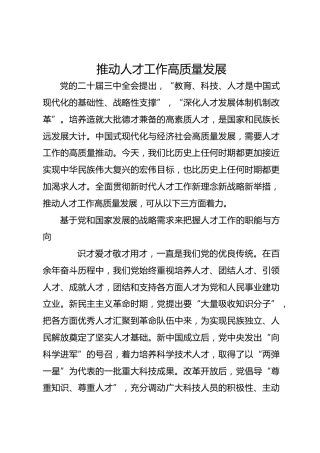推动人才工作高质量发展