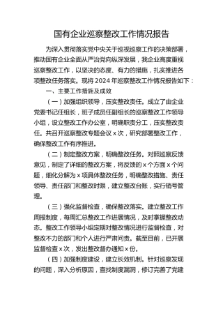 国企公司巡察整改工作情况总结报告