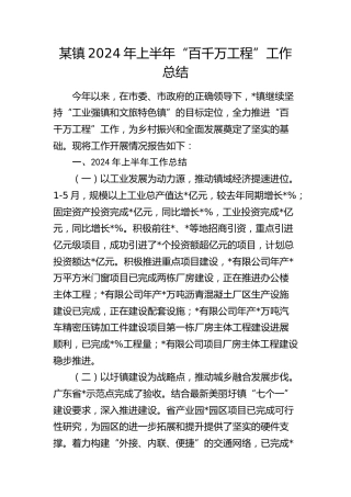 乡镇2024年上半年“百千万工程”工作总结