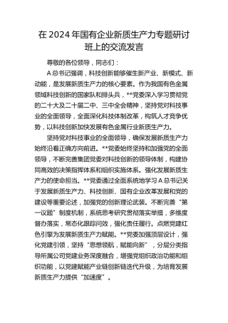 在国有企业新质生产力专题研讨班上的交流发言（公司）
