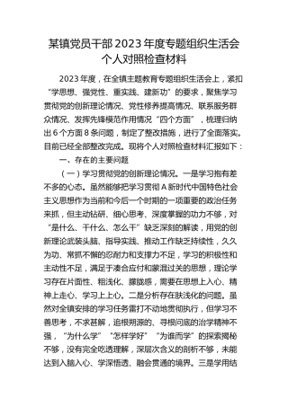 乡镇党员干部2023年度专题组织生活会个人对照检查材料