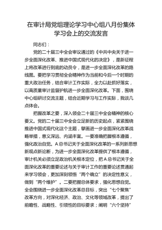 在审计局三中全会集体学习会上的交流发言